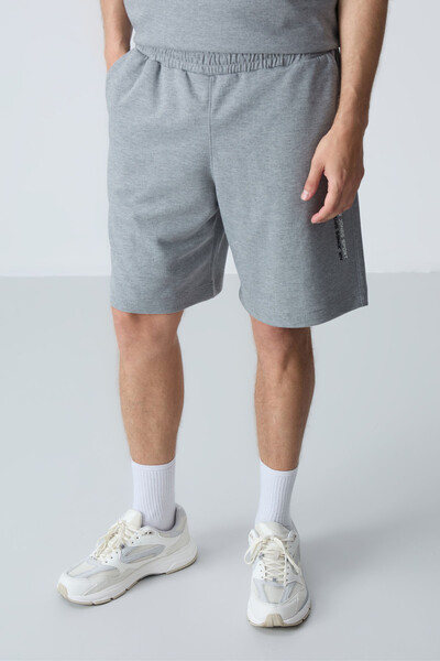 Tommylife Wholesale Crew Neck Oversize Basic Men's Shorts Set 85258 Gray Melange - Thumbnail