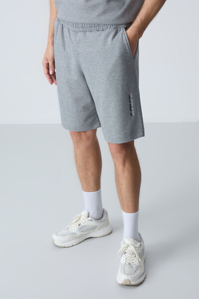 Tommylife Wholesale Crew Neck Oversize Basic Men's Shorts Set 85258 Gray Melange - Thumbnail