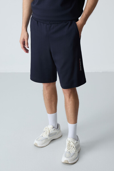 Tommylife Wholesale Crew Neck Oversize Basic Men's Shorts Set 85258 Navy Blue - Thumbnail