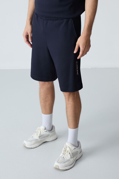 Tommylife Wholesale Crew Neck Oversize Basic Men's Shorts Set 85258 Navy Blue - Thumbnail