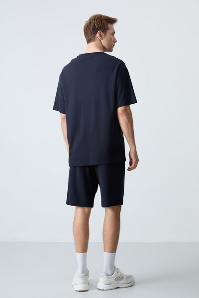 Tommylife Wholesale Crew Neck Oversize Basic Men's Shorts Set 85258 Navy Blue - Thumbnail