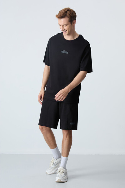 Tommylife Wholesale Crew Neck Oversize Basic Men's Shorts Set 85259 Black - Thumbnail