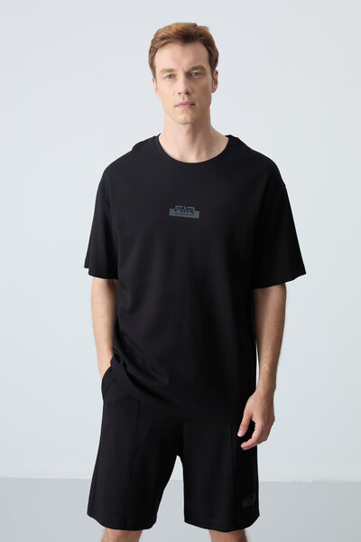 Tommylife Wholesale Crew Neck Oversize Basic Men's Shorts Set 85259 Black - Thumbnail