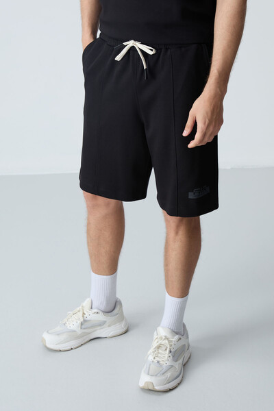 Tommylife Wholesale Crew Neck Oversize Basic Men's Shorts Set 85259 Black - Thumbnail