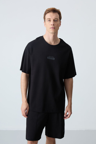 Tommylife Wholesale Crew Neck Oversize Basic Men's Shorts Set 85259 Black - Thumbnail