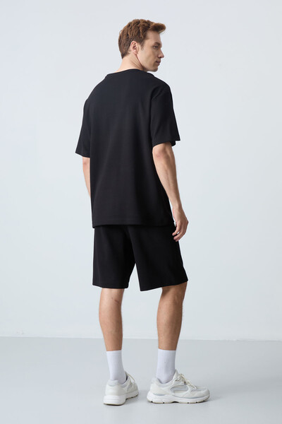 Tommylife Wholesale Crew Neck Oversize Basic Men's Shorts Set 85259 Black - Thumbnail