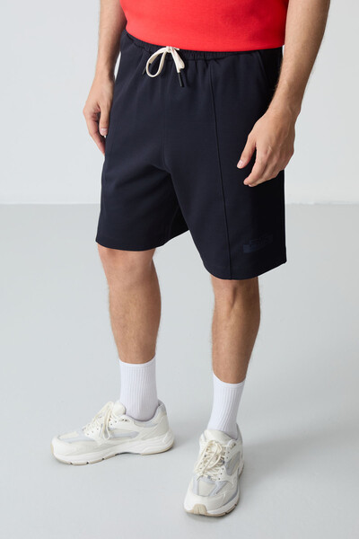 Tommylife Wholesale Crew Neck Oversize Basic Men's Shorts Set 85259 Fiesta - Navy Blue - Thumbnail