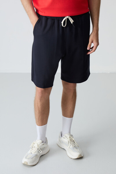 Tommylife Wholesale Crew Neck Oversize Basic Men's Shorts Set 85259 Fiesta - Navy Blue - Thumbnail