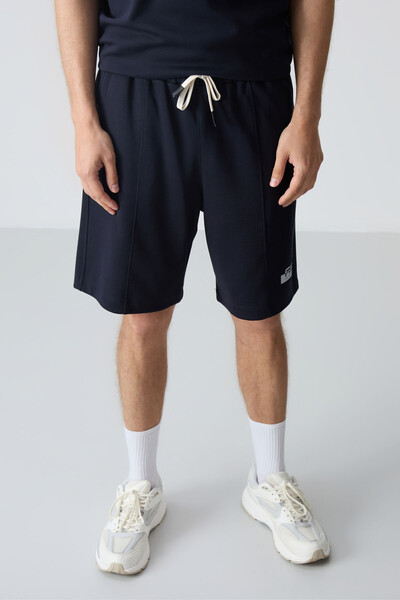 Tommylife Wholesale Crew Neck Oversize Basic Men's Shorts Set 85259 Navy Blue - Thumbnail