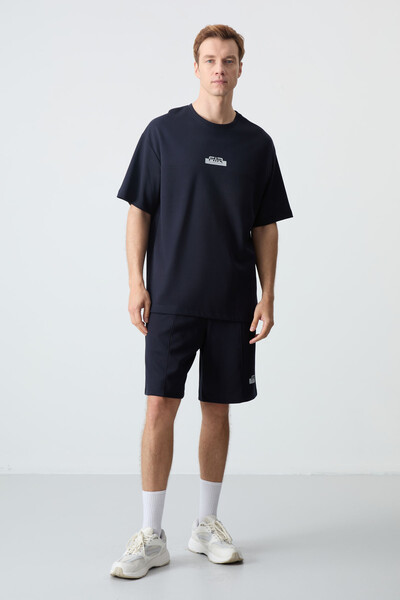 Tommylife Wholesale Crew Neck Oversize Basic Men's Shorts Set 85259 Navy Blue - Thumbnail