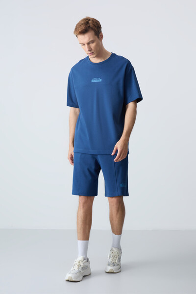 Tommylife Wholesale Crew Neck Oversize Basic Men's Shorts Set 85259 Parliament - Thumbnail