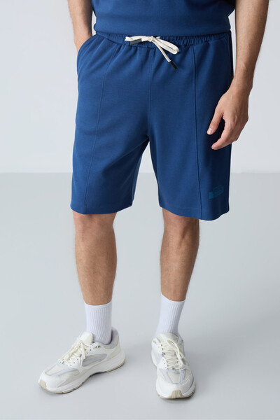 Tommylife Wholesale Crew Neck Oversize Basic Men's Shorts Set 85259 Parliament - Thumbnail