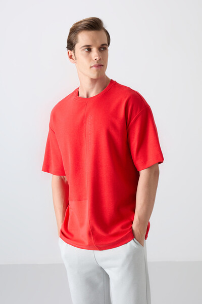 Tommylife Wholesale Crew Neck Oversize Basic Men's T-Shirt 88337 Fiesta - Thumbnail