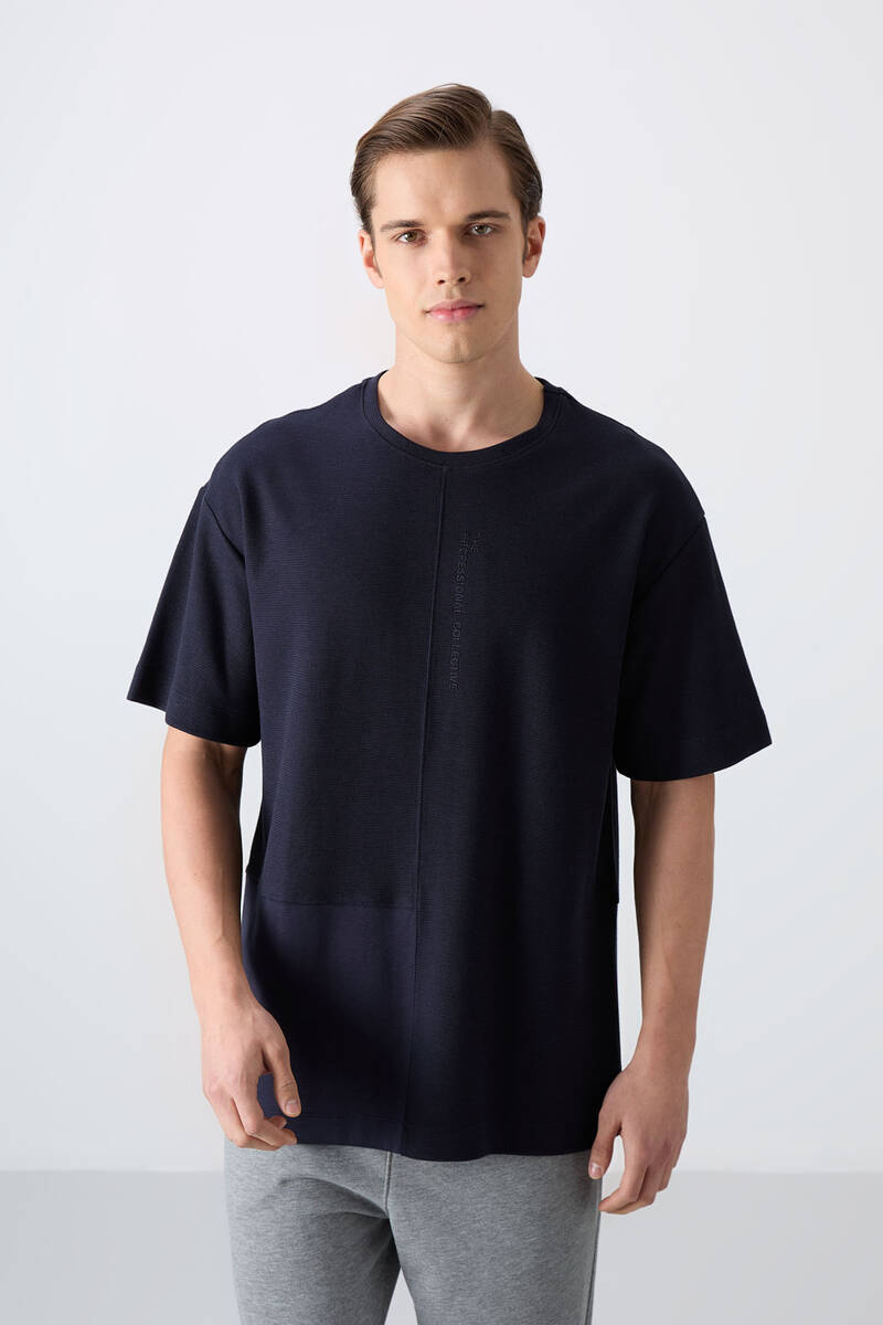 TOMMYLIFE - Tommylife Wholesale Crew Neck Oversize Basic Men's T-Shirt 88337 Navy Blue