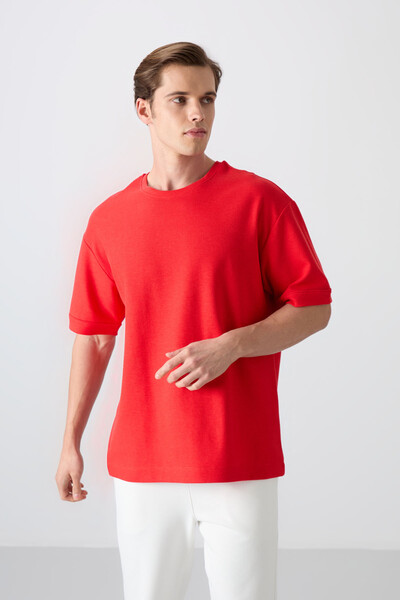 Tommylife Wholesale Crew Neck Oversize Basic Men's T-Shirt 88339 Fiesta - Thumbnail