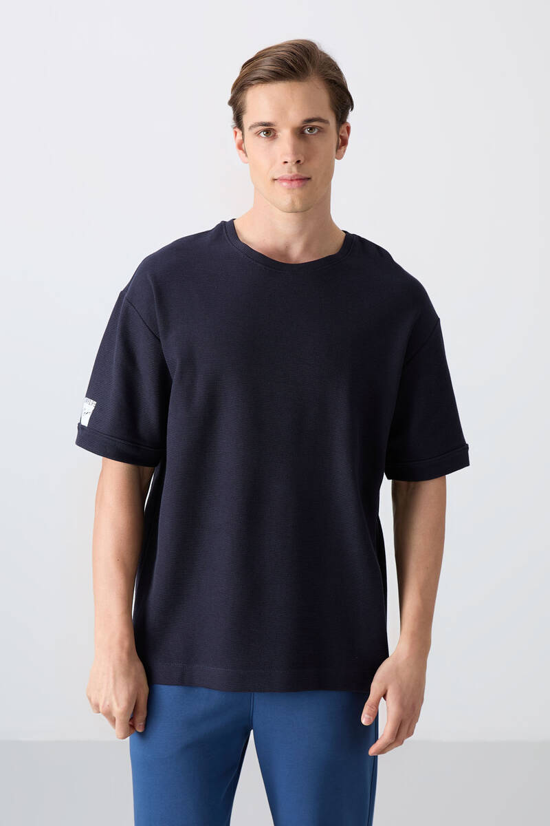 TOMMYLIFE - Tommylife Wholesale Crew Neck Oversize Basic Men's T-Shirt 88339 Navy Blue