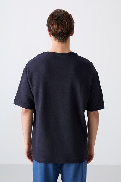 Tommylife Wholesale Crew Neck Oversize Basic Men's T-Shirt 88339 Navy Blue - Thumbnail