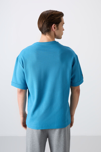 Tommylife Wholesale Crew Neck Oversize Basic Men's T-Shirt 88339 Petrol Blue - Thumbnail