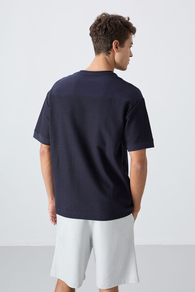 Tommylife Wholesale Crew Neck Oversize Basic Men's T-Shirt 88340 Navy Blue - Thumbnail