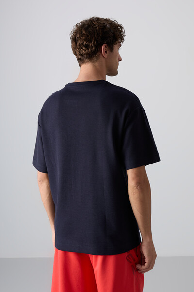 Tommylife Wholesale Crew Neck Oversize Basic Men's T-Shirt 88341 Navy Blue - Thumbnail