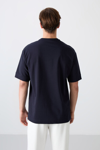 Tommylife Wholesale Crew Neck Oversize Basic Men's T-Shirt 88349 Navy Blue - Thumbnail