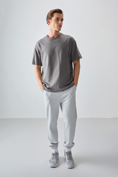 Tommylife Wholesale Crew Neck Oversize Basic Men's T-Shirt 88353 Dark Gray - Thumbnail