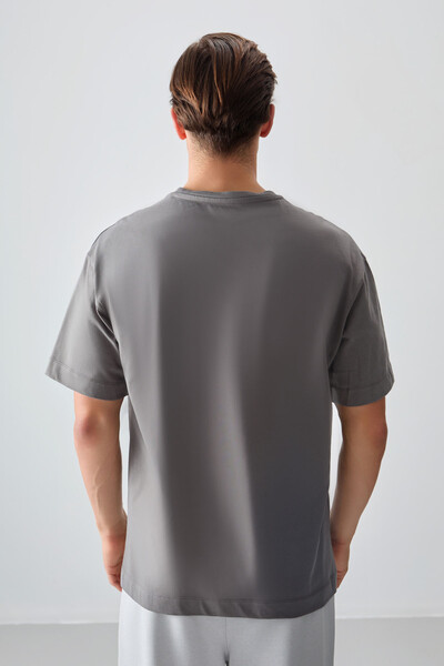 Tommylife Wholesale Crew Neck Oversize Basic Men's T-Shirt 88353 Dark Gray - Thumbnail