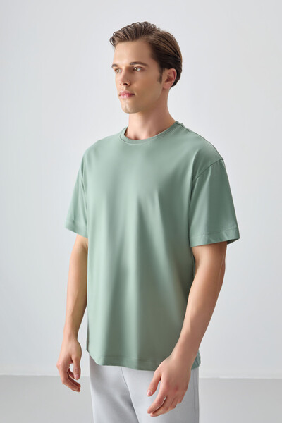 Tommylife Wholesale Crew Neck Oversize Basic Men's T-Shirt 88353 Light Green - Thumbnail