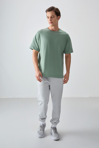 Tommylife Wholesale Crew Neck Oversize Basic Men's T-Shirt 88353 Light Green - Thumbnail
