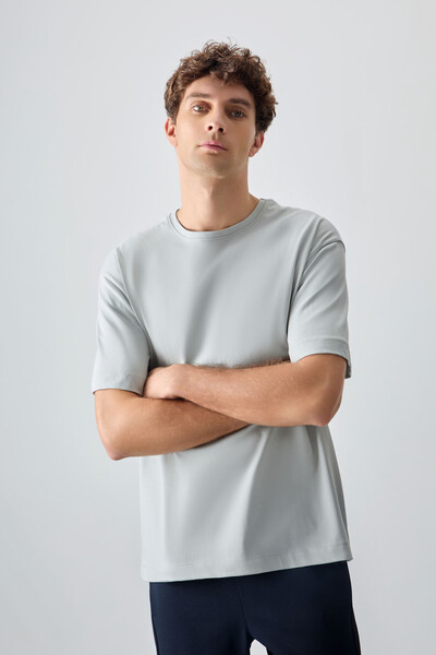 TOMMYLIFE - Tommylife Wholesale Crew Neck Oversize Basic Men's T-Shirt 88353 Stone