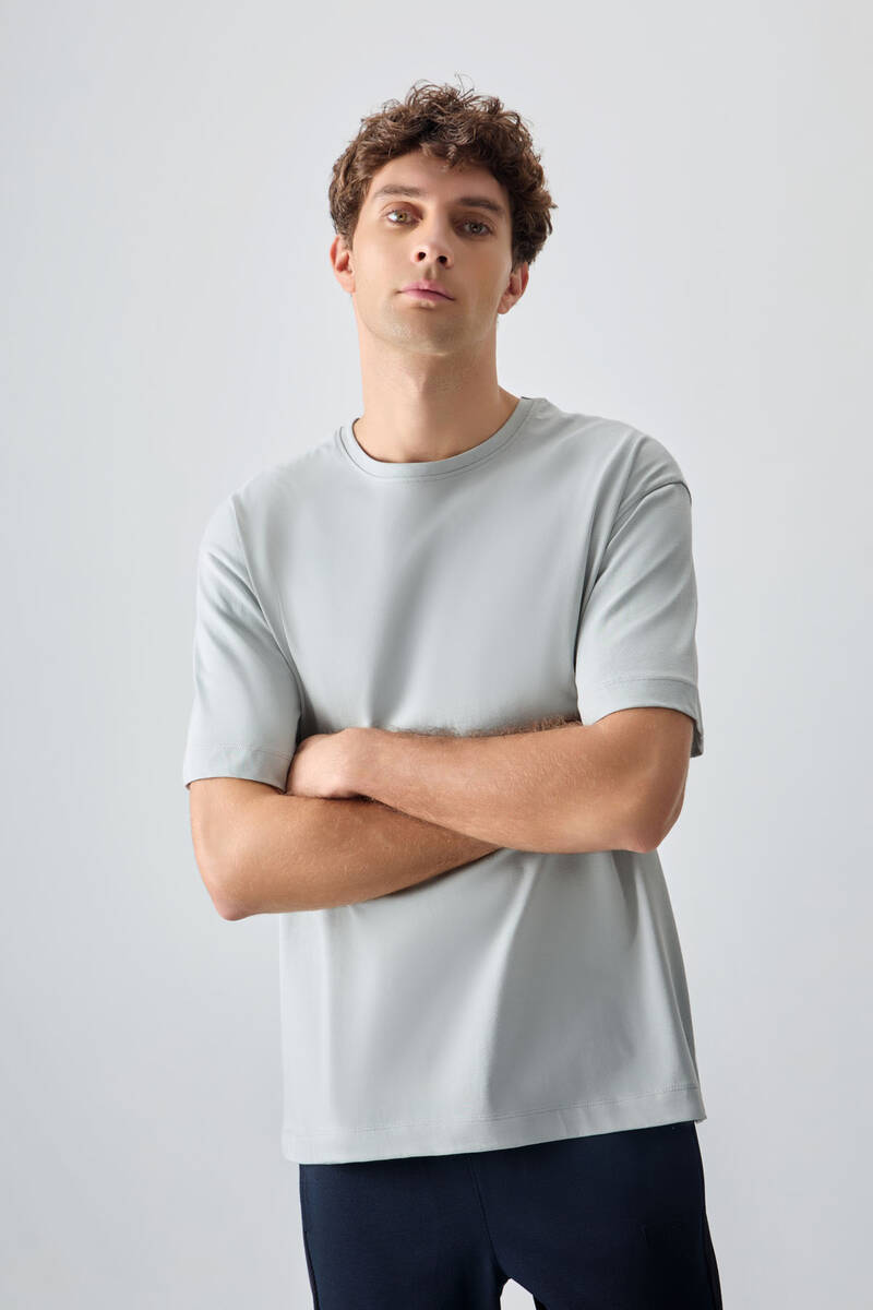 TOMMYLIFE - Tommylife Wholesale Crew Neck Oversize Basic Men's T-Shirt 88353 Stone