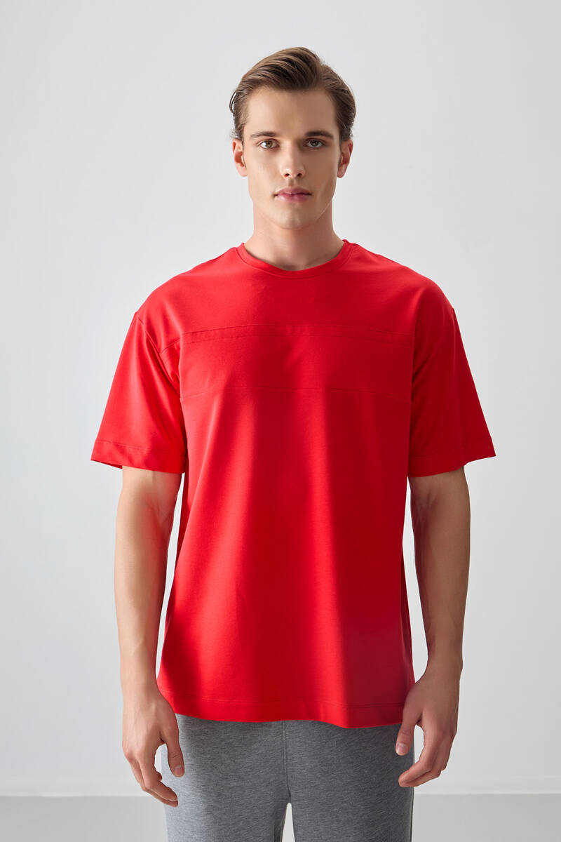 TOMMYLIFE - Tommylife Wholesale Crew Neck Oversize Basic Men's T-Shirt 88378 Fiesta