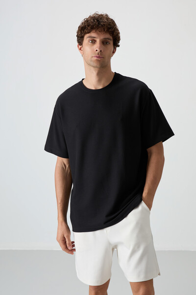 Tommylife Wholesale Crew Neck Oversize Basic Men's T-Shirt 88379 Black - Thumbnail