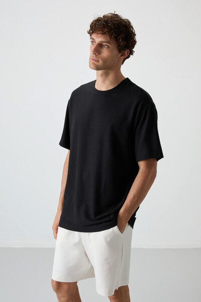 Tommylife Wholesale Crew Neck Oversize Basic Men's T-Shirt 88379 Black - Thumbnail