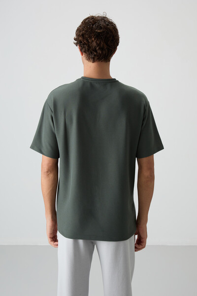 Tommylife Wholesale Crew Neck Oversize Basic Men's T-Shirt 88379 Khaki - Thumbnail