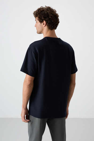 Tommylife Wholesale Crew Neck Oversize Basic Men's T-Shirt 88379 Navy Blue - Thumbnail