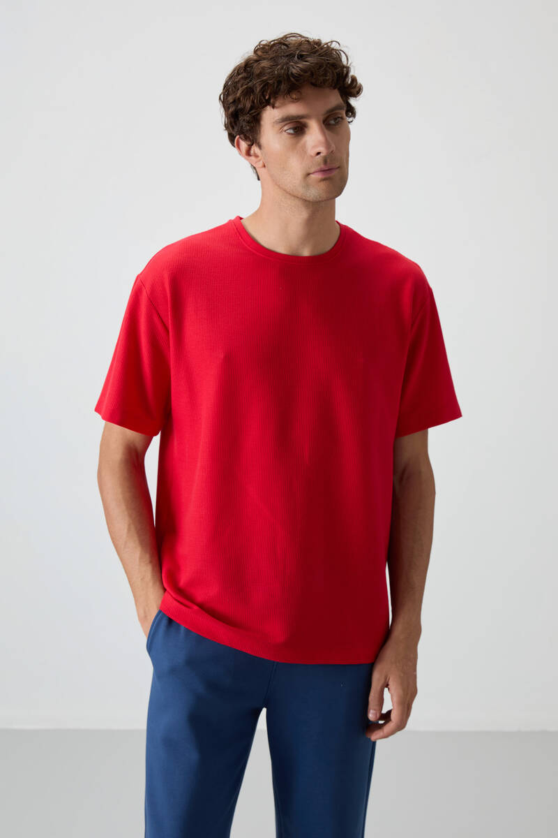 TOMMYLIFE - Tommylife Wholesale Crew Neck Oversize Basic Men's T-Shirt 88379 Red