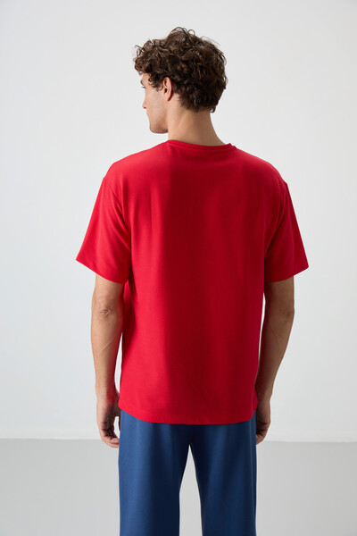 Tommylife Wholesale Crew Neck Oversize Basic Men's T-Shirt 88379 Red - Thumbnail