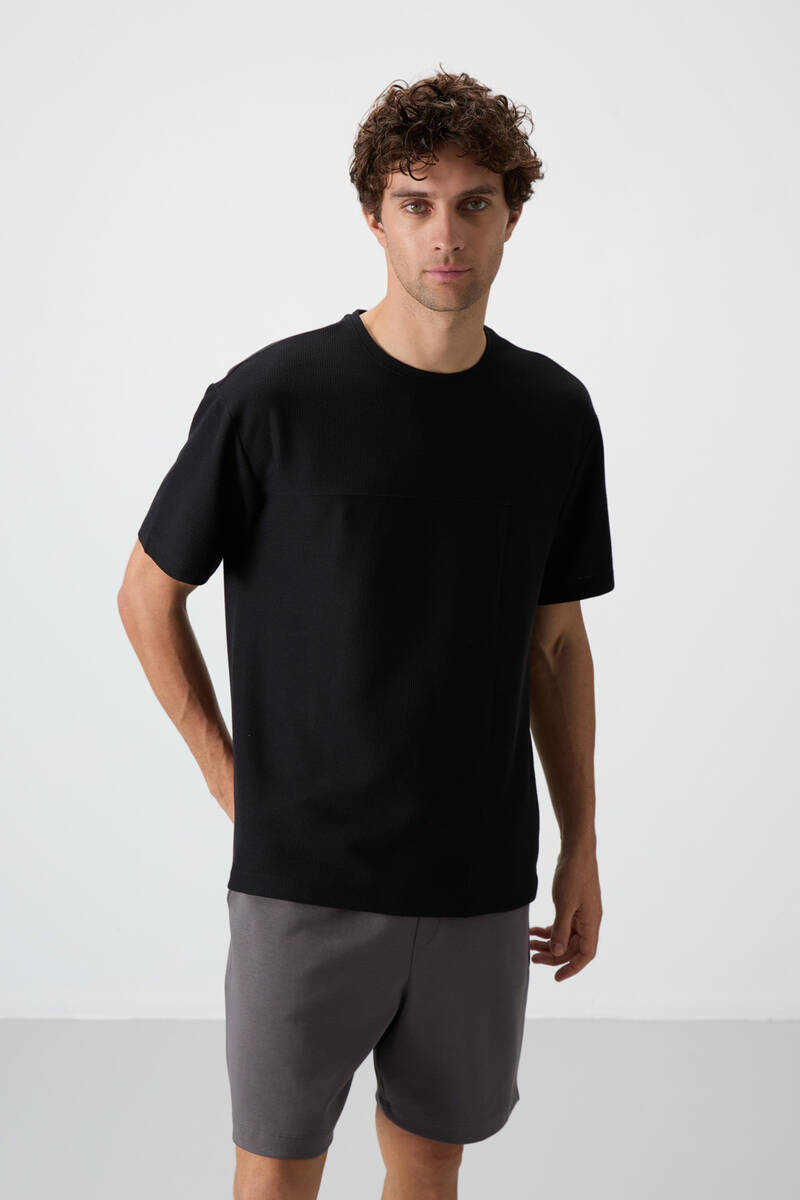 TOMMYLIFE - Tommylife Wholesale Crew Neck Oversize Basic Men's T-Shirt 88380 Black