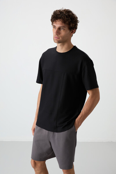 Tommylife Wholesale Crew Neck Oversize Basic Men's T-Shirt 88380 Black - Thumbnail