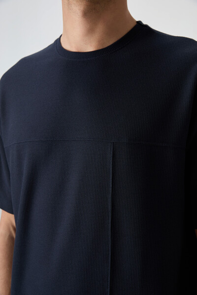 Tommylife Wholesale Crew Neck Oversize Basic Men's T-Shirt 88380 Navy Blue - Thumbnail