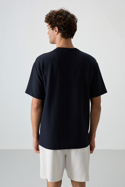 Tommylife Wholesale Crew Neck Oversize Basic Men's T-Shirt 88380 Navy Blue - Thumbnail