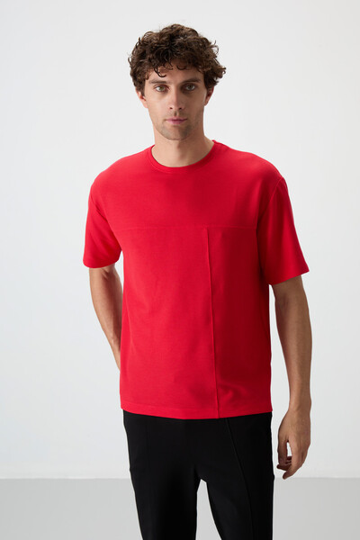 Tommylife Wholesale Crew Neck Oversize Basic Men's T-Shirt 88380 Red - Thumbnail