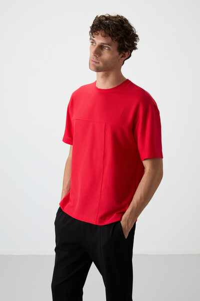 Tommylife Wholesale Crew Neck Oversize Basic Men's T-Shirt 88380 Red - Thumbnail