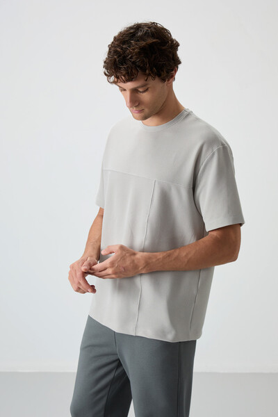 Tommylife Wholesale Crew Neck Oversize Basic Men's T-Shirt 88380 Stone - Thumbnail