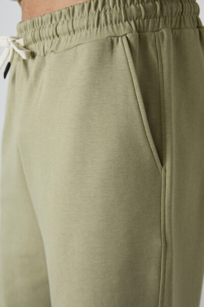Tommylife Wholesale Crew Neck Oversize Basic Men's T-Shirt Shorts Set 85249 Almond Green - Thumbnail