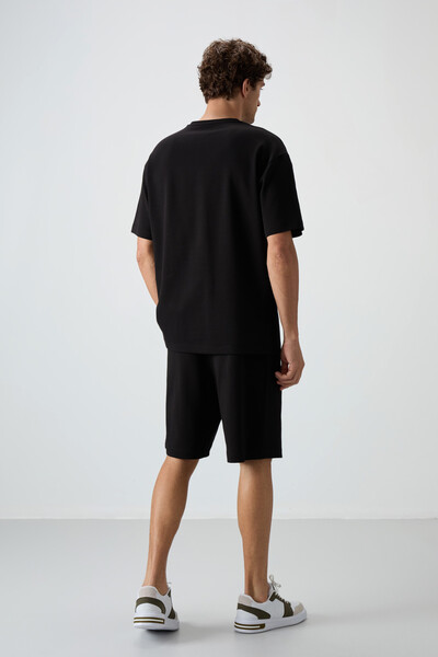 Tommylife Wholesale Crew Neck Oversize Basic Men's T-Shirt Shorts Set 85249 Black - Thumbnail