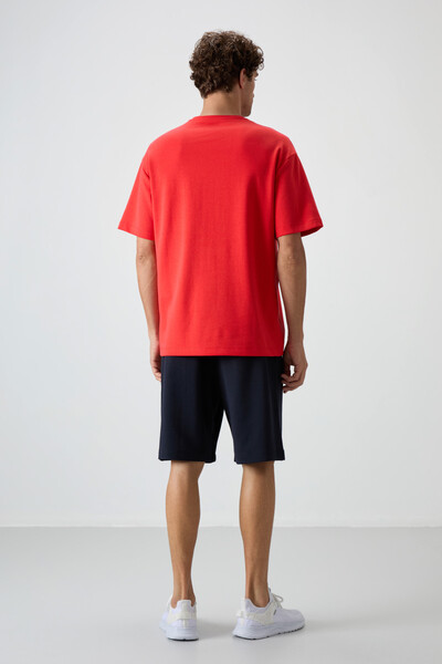 Tommylife Wholesale Crew Neck Oversize Basic Men's T-Shirt Shorts Set 85249 Fiesta - Navy Blue - Thumbnail