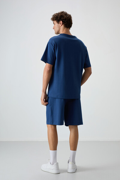 Tommylife Wholesale Crew Neck Oversize Basic Men's T-Shirt Shorts Set 85249 Parliament - Thumbnail
