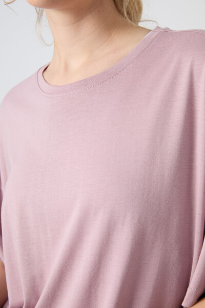 Tommylife Wholesale Crew Neck Oversize Basic Women's T-Shirt 97285 Dusty Rose - Thumbnail